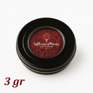 3 grams of Super Negin saffron in decorated metal tin, premium Iranian saffron