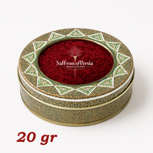 20 grams of Super Negin saffron in decorated metal tin, premium Iranian saffron